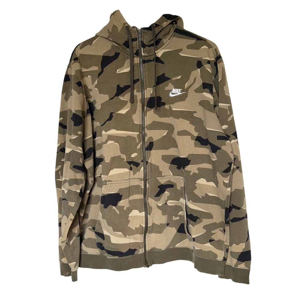 Nike Full Zip Hoodie Mens 2XLT Green Camo Sportswear Fleece AJ2105-325 Tall